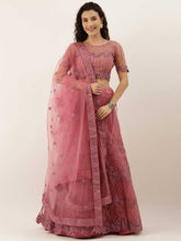 Lavender Net Semi Stitched Coding and Stone Heavy work Lehenga Choli